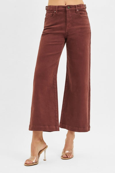 Wide Leg Adjustable Waist Denim- Choco Brown