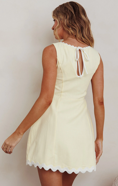 Lemon Yellow Ric Rac Hem Mini Dress