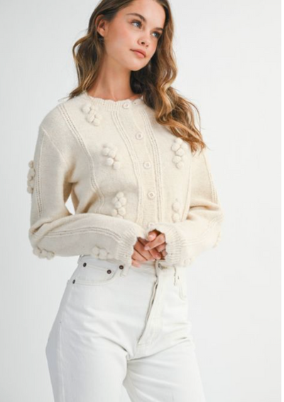 Pom Pom Detail Cardigan- Cream
