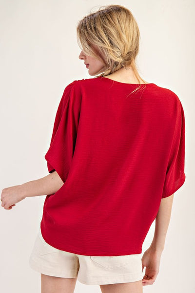 Maroon V-Neck Dolman Sleeve Top