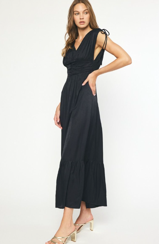 Sleeveless Empire Waist Maxi Dress- Black