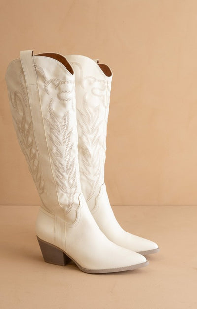 Samara Embroidered Tall Boot- White