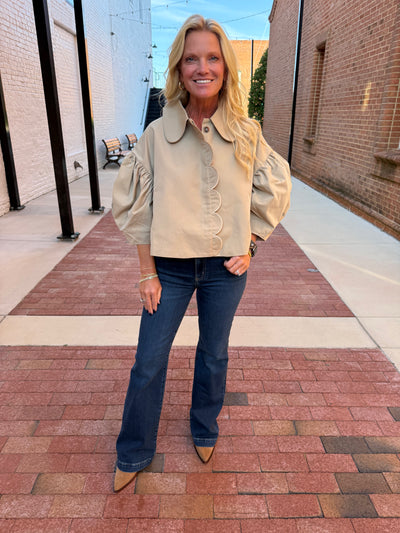 Puff Sleeve Scallop Trim Jacket
