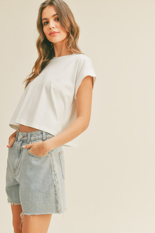 Round Neck Cuff Sleeve Top