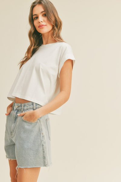 Round Neck Cuff Sleeve Top