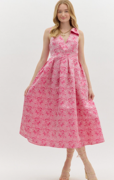 Pink Floral Cocktail Midi Dress