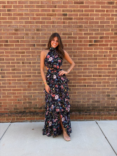 Waist Cut Out Floral Maxi Dress
