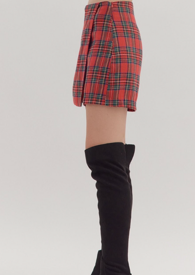 Red Plaid Wrap Skort