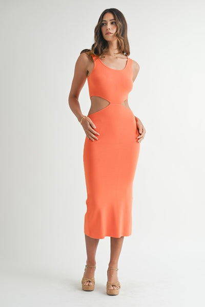 Bodycon Cutout Midi Dress- Orange