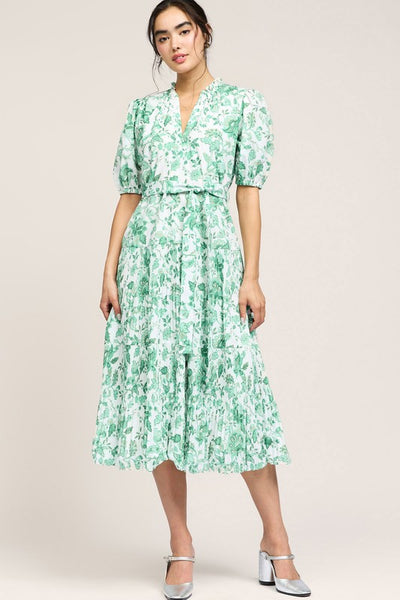 Green Floral Tiered Midi Dress