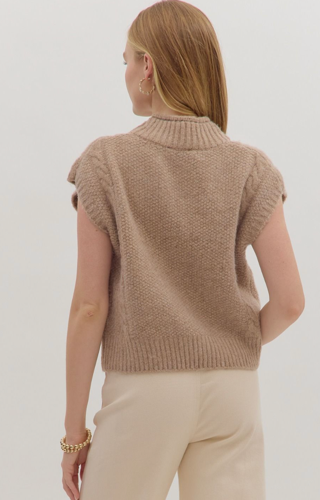 Mock Neck Cable Knit Sleeveless Sweater