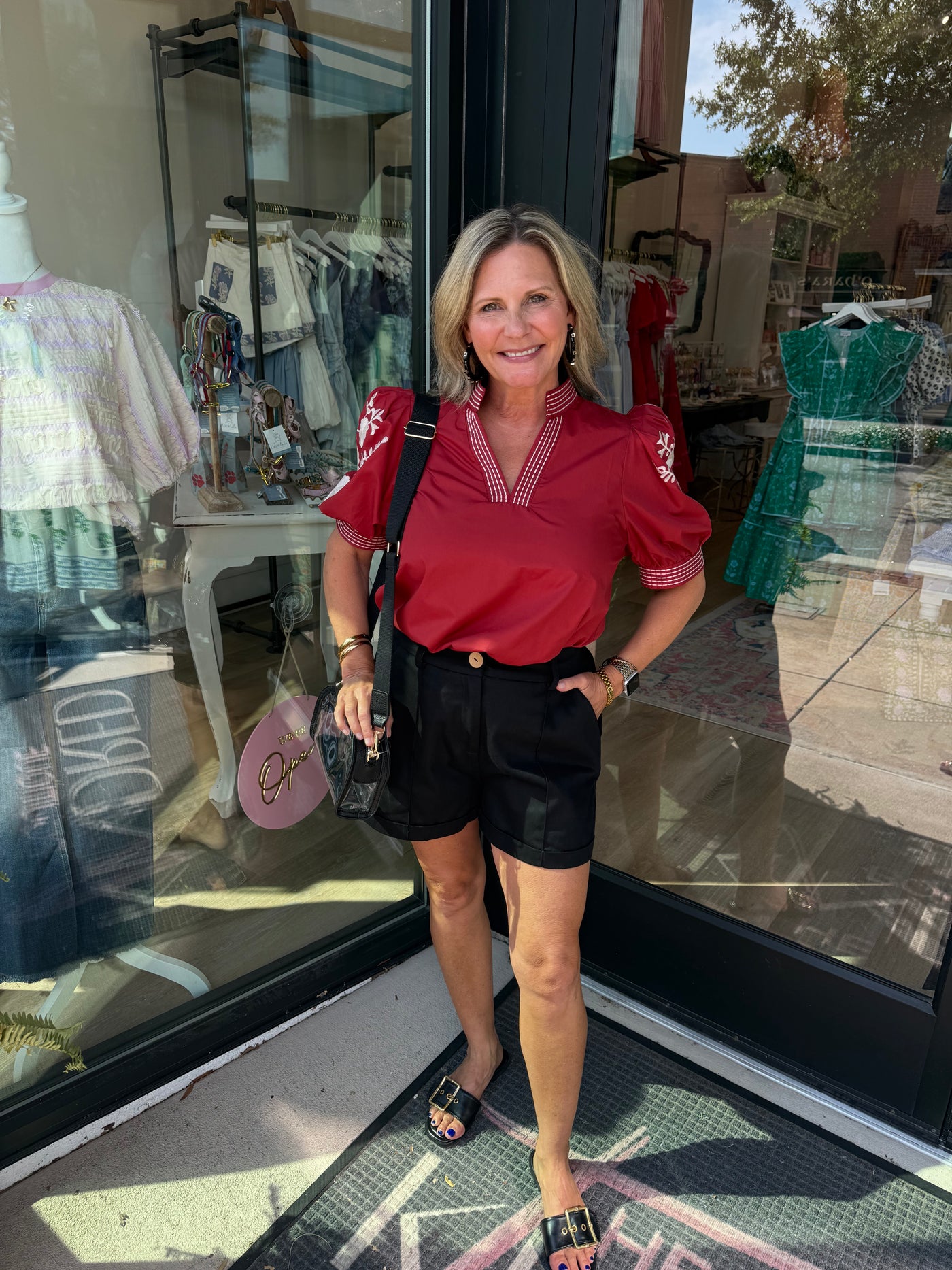 Garnet Embroidered Sleeve Top