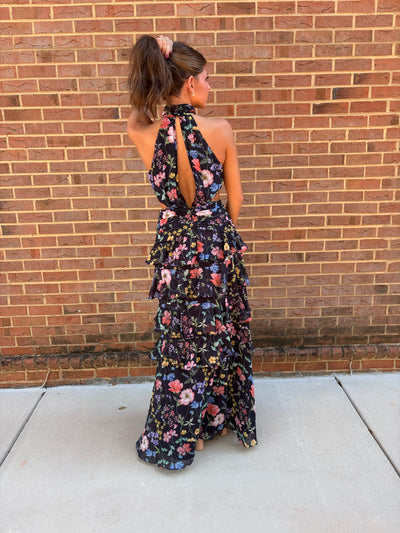 Waist Cut Out Floral Maxi Dress