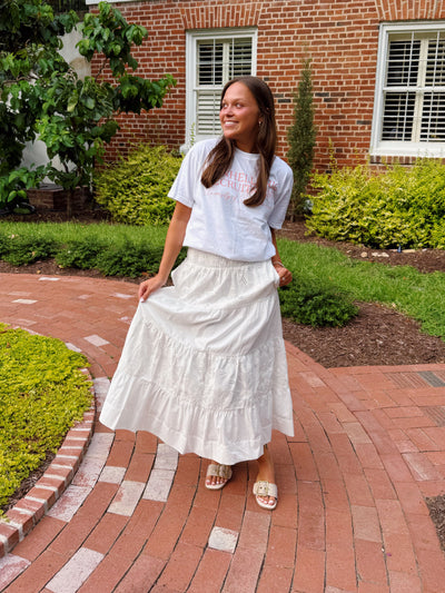 White Eyelet Embroidered Midi Skirt