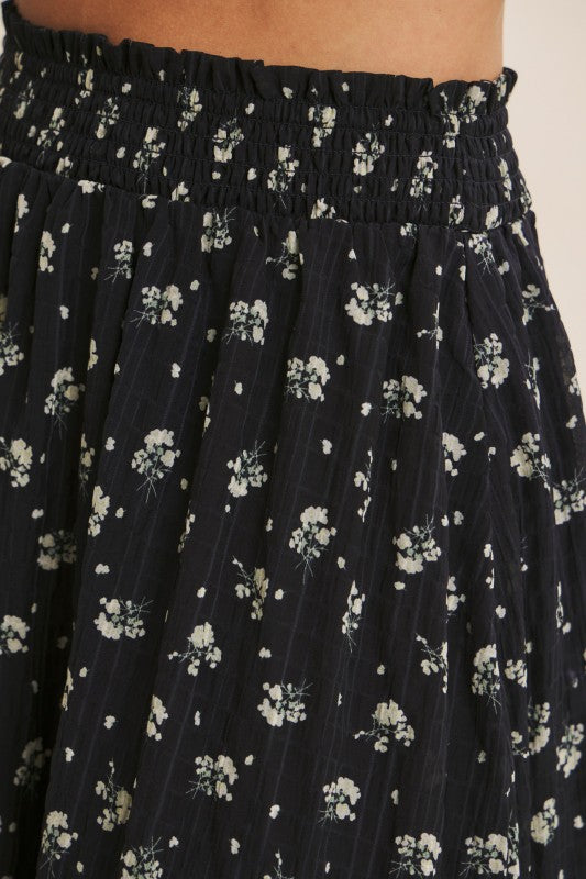 Smocked Floral Maxi Skirt With Ruffle Contrast