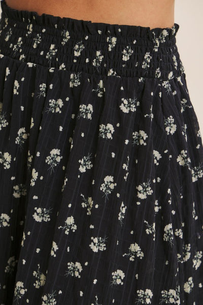 Smocked Floral Maxi Skirt With Ruffle Contrast