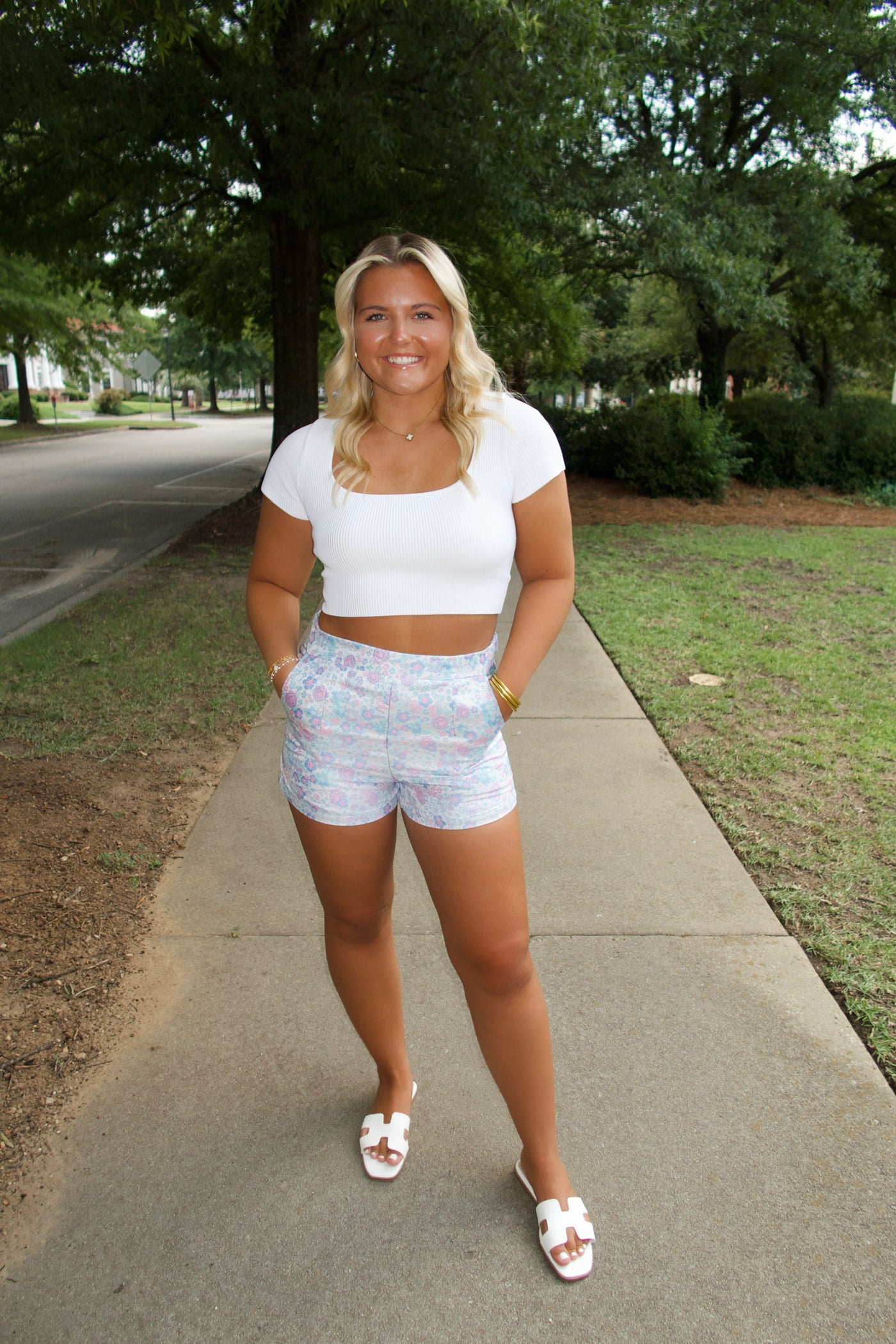 Blue and Pink Floral Tapestry Shorts