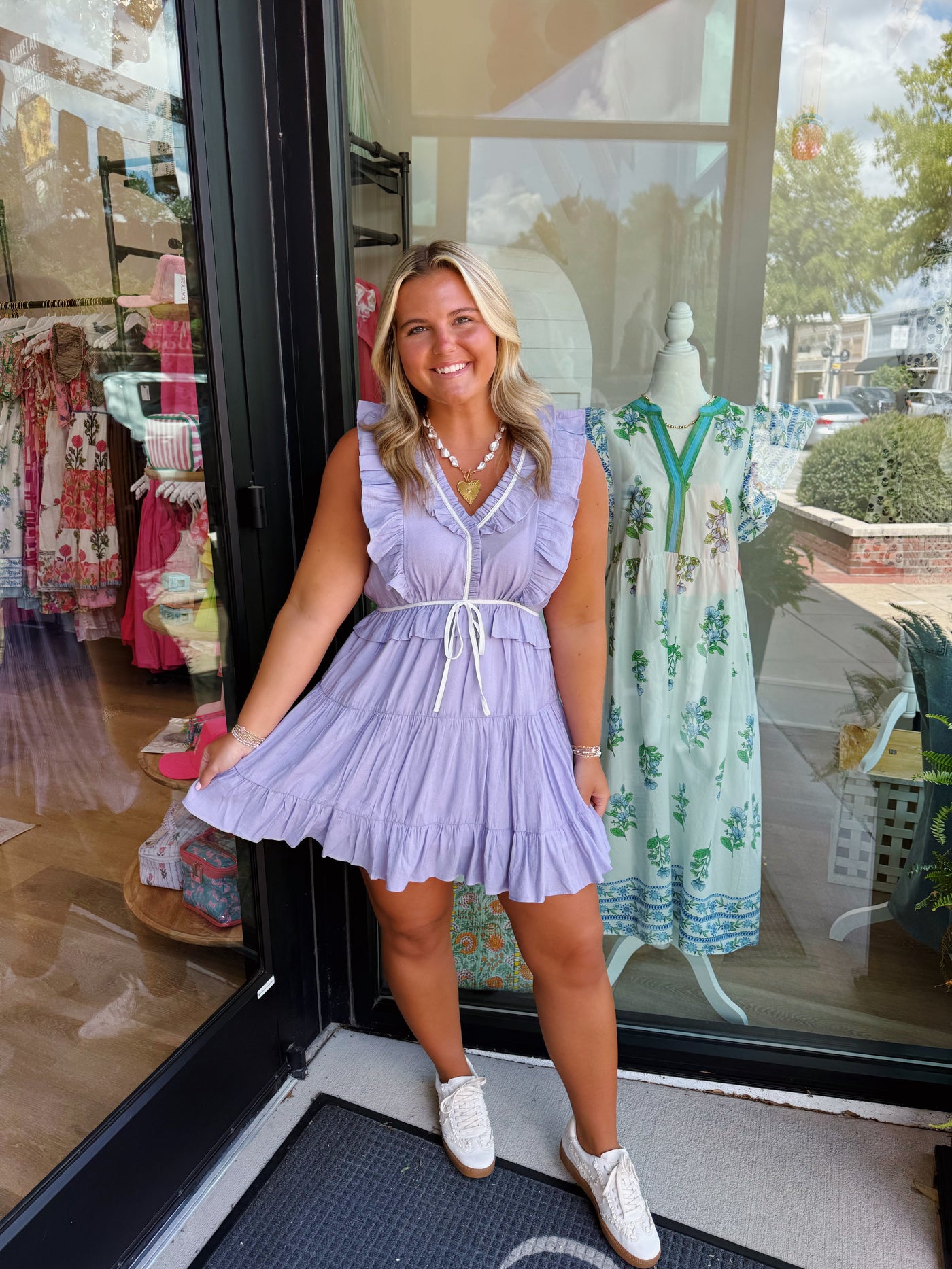 Lilac Contrast Detail Ruffled Mini Dress