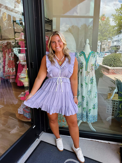 Lilac Contrast Detail Ruffled Mini Dress