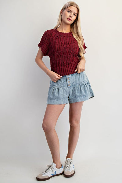 Cable Knit Ribbed Hem Sweater Top