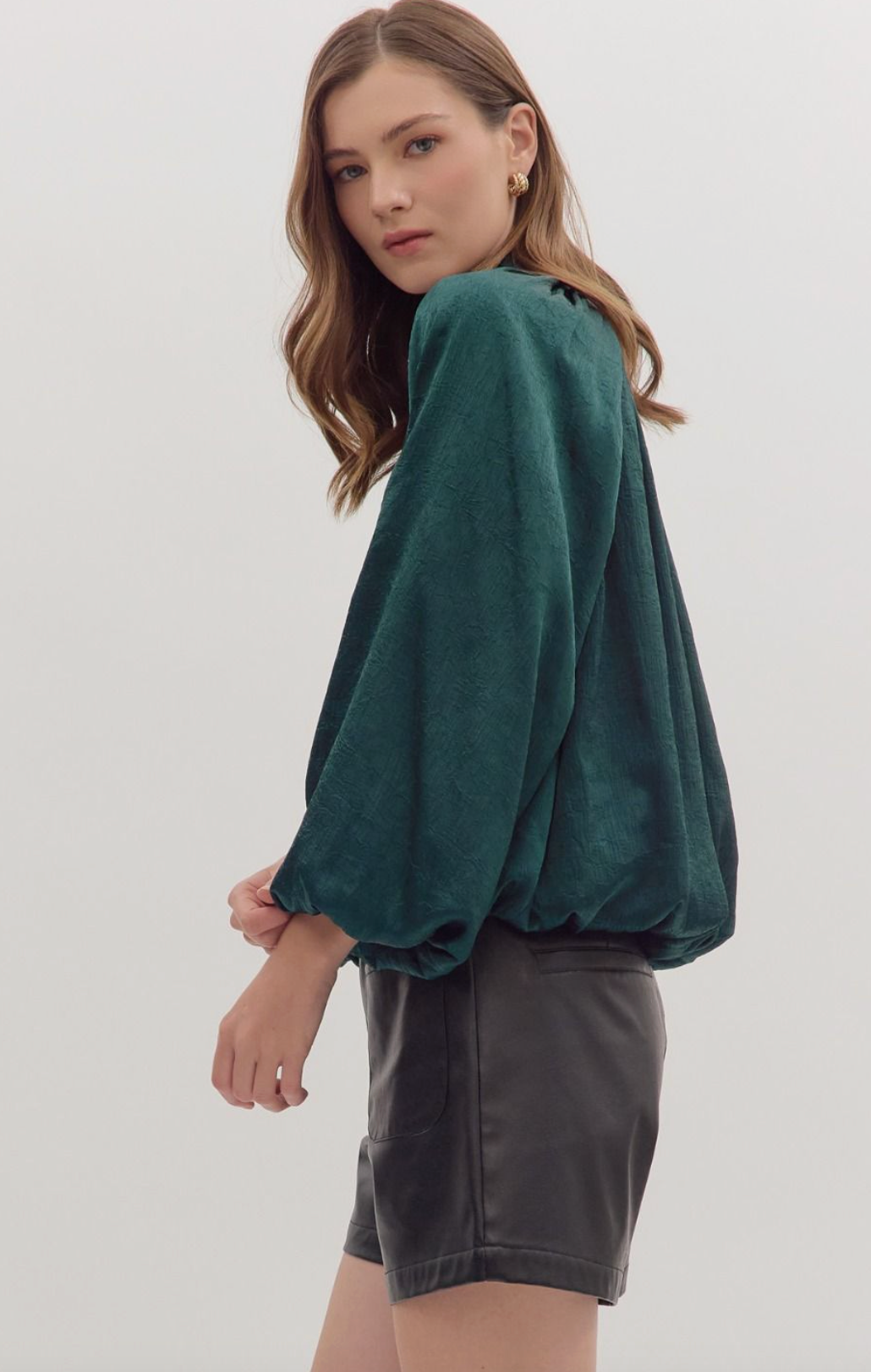 Hunter Green Balloon Long Sleeve Top