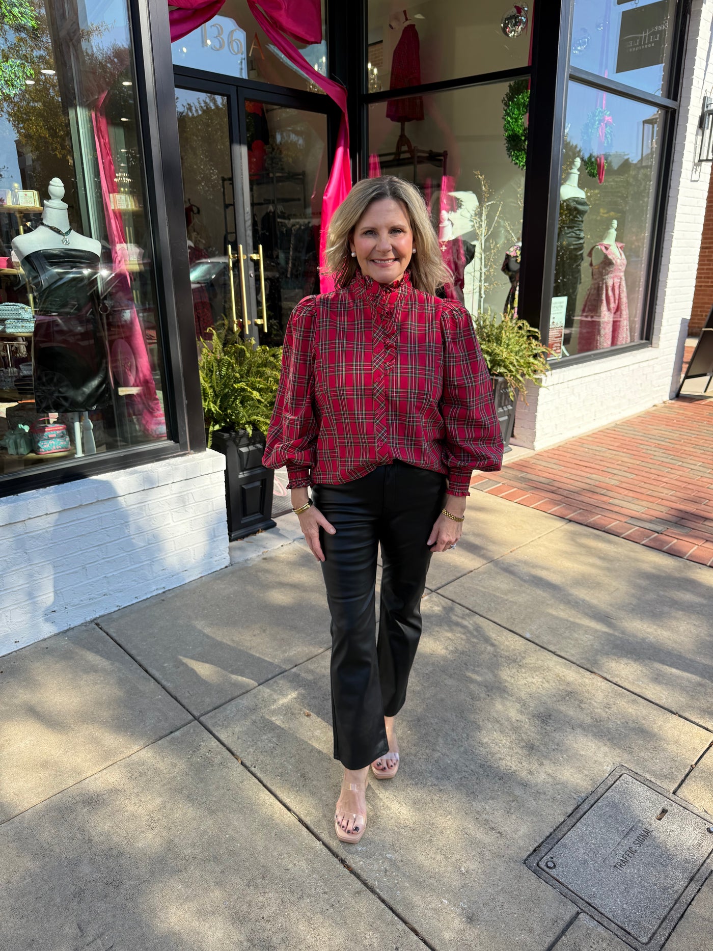 Red Plaid Long Sleeve Top