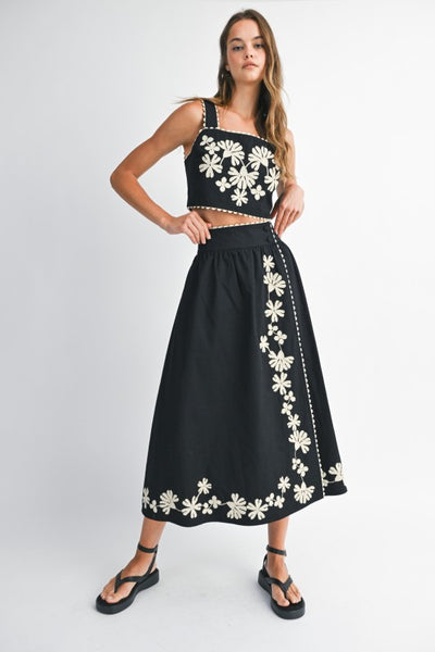 Floral Embroidered Midi Skirt Set