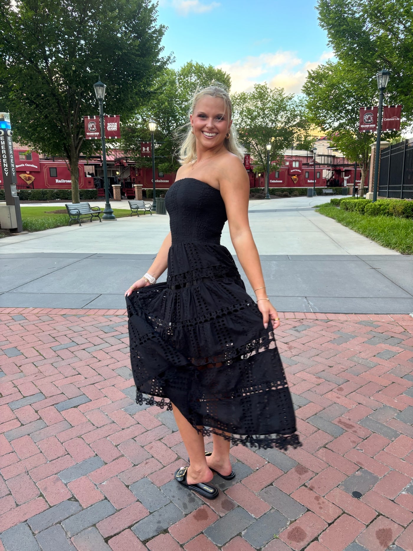 Eyelet Embroidered Lace Tube Dress- Black
