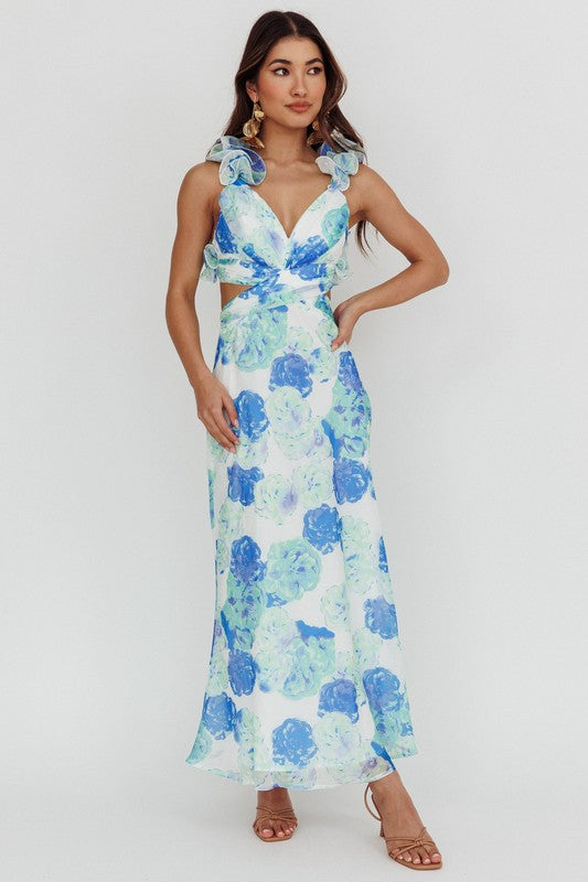 Ruffle Strap Floral Maxi Dress