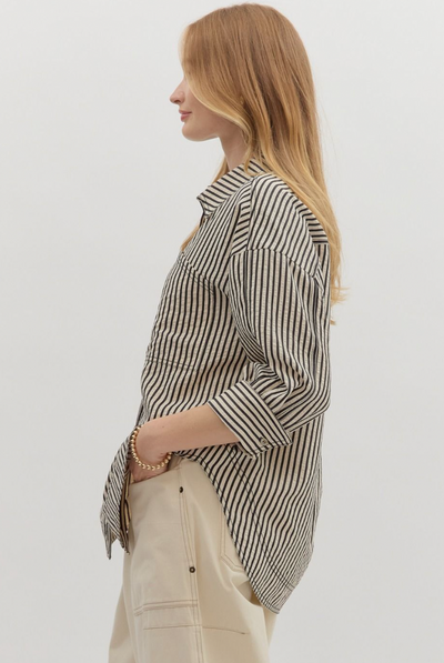 Black Striped Long Sleeve Top