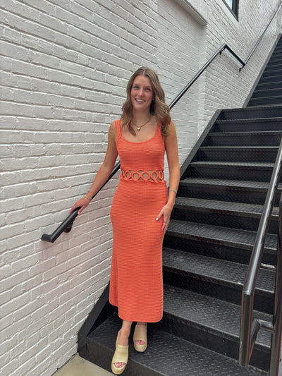 Kalie Crochet Midi Dress- Orange