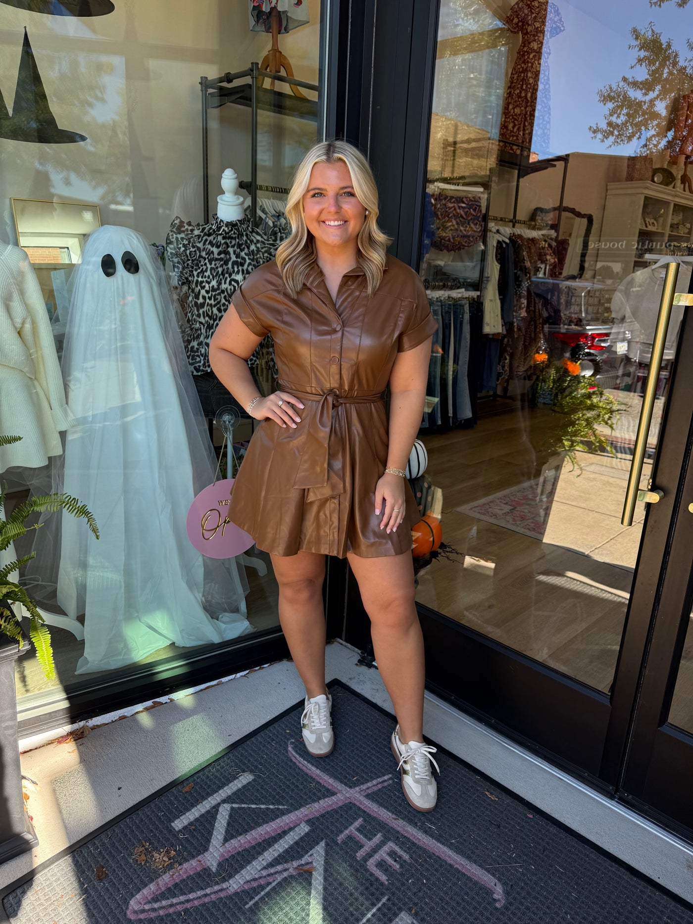 Corine Camel Faux Leather Mini Dress