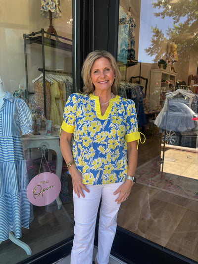 Blue and Yellow Floral Top