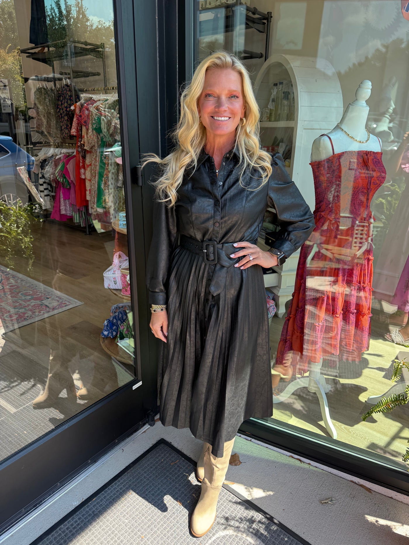 Maxine Black Leather Maxi Dress