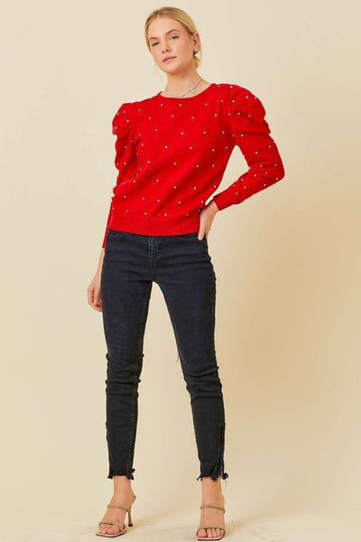 Rhinestone Studded Sweater- Red