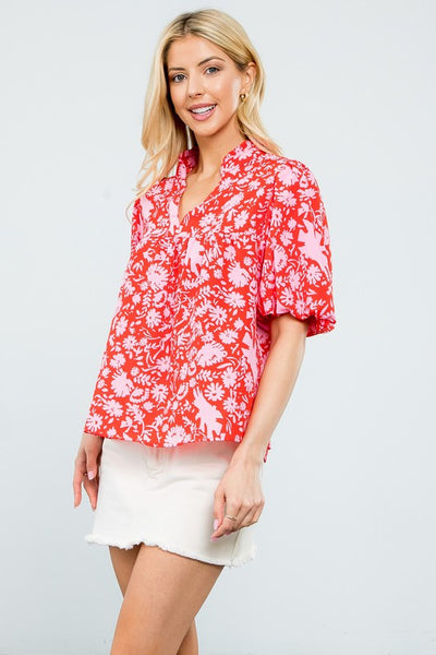 Puff Sleeve Flower Print Top