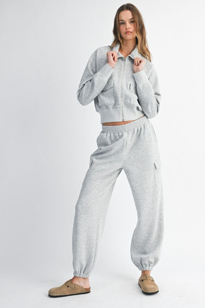 Zip Up Jacket and  Cargo Pant Set- Heather Grey