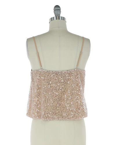 Beige Embellished Sequins Tank Top