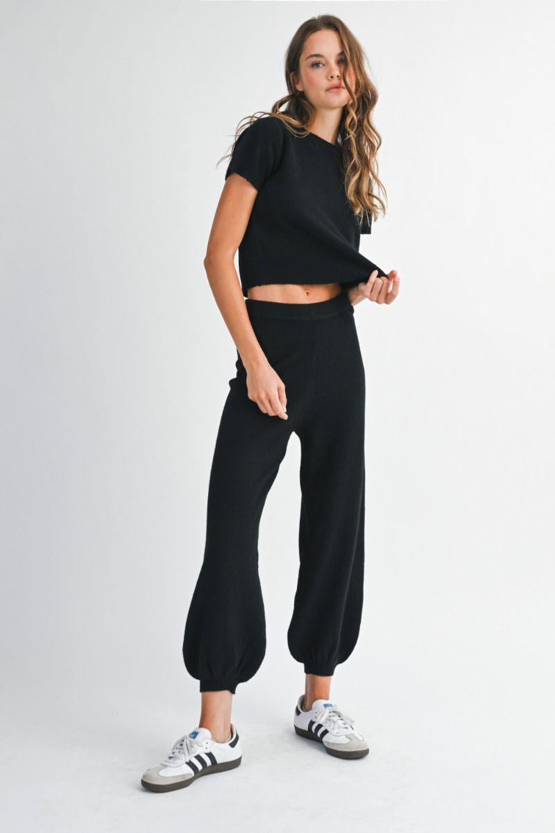 Sweater Knit Jogger Set- Black