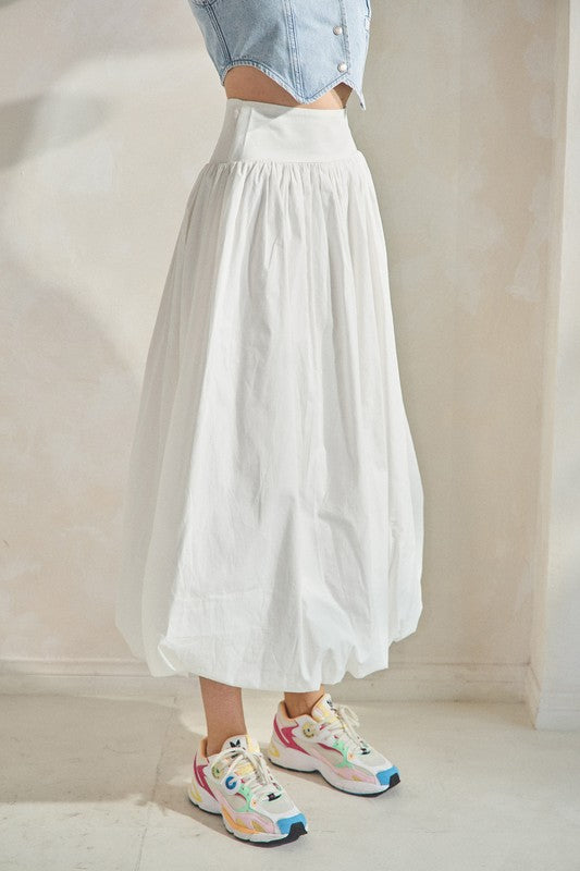 Balloon Hem Maxi Skirt- White