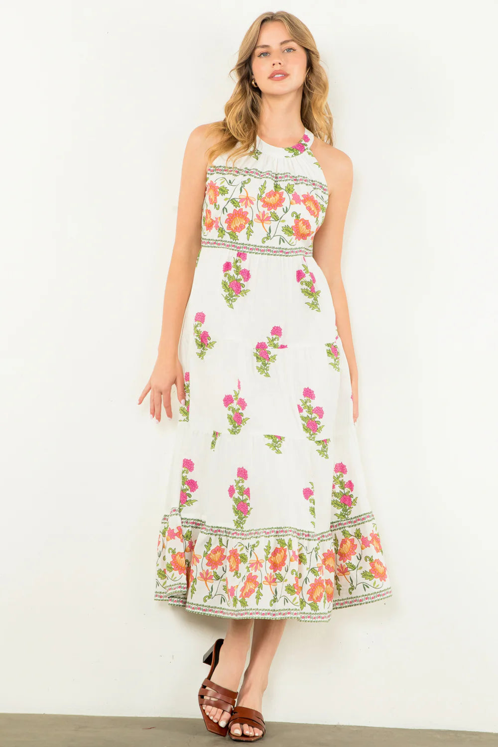 Halter Floral Print Maxi Dress