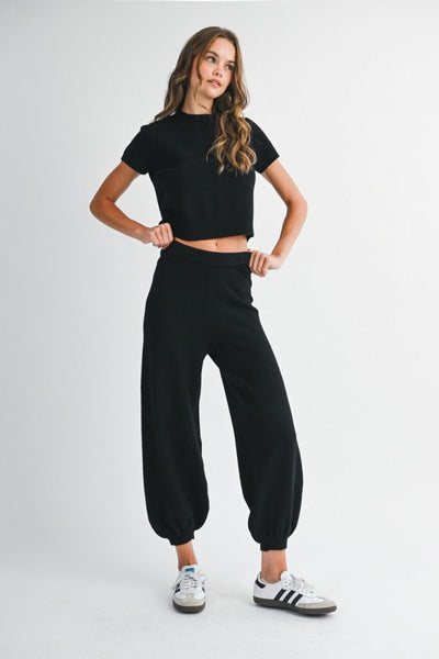 Sweater Knit Jogger Set- Black