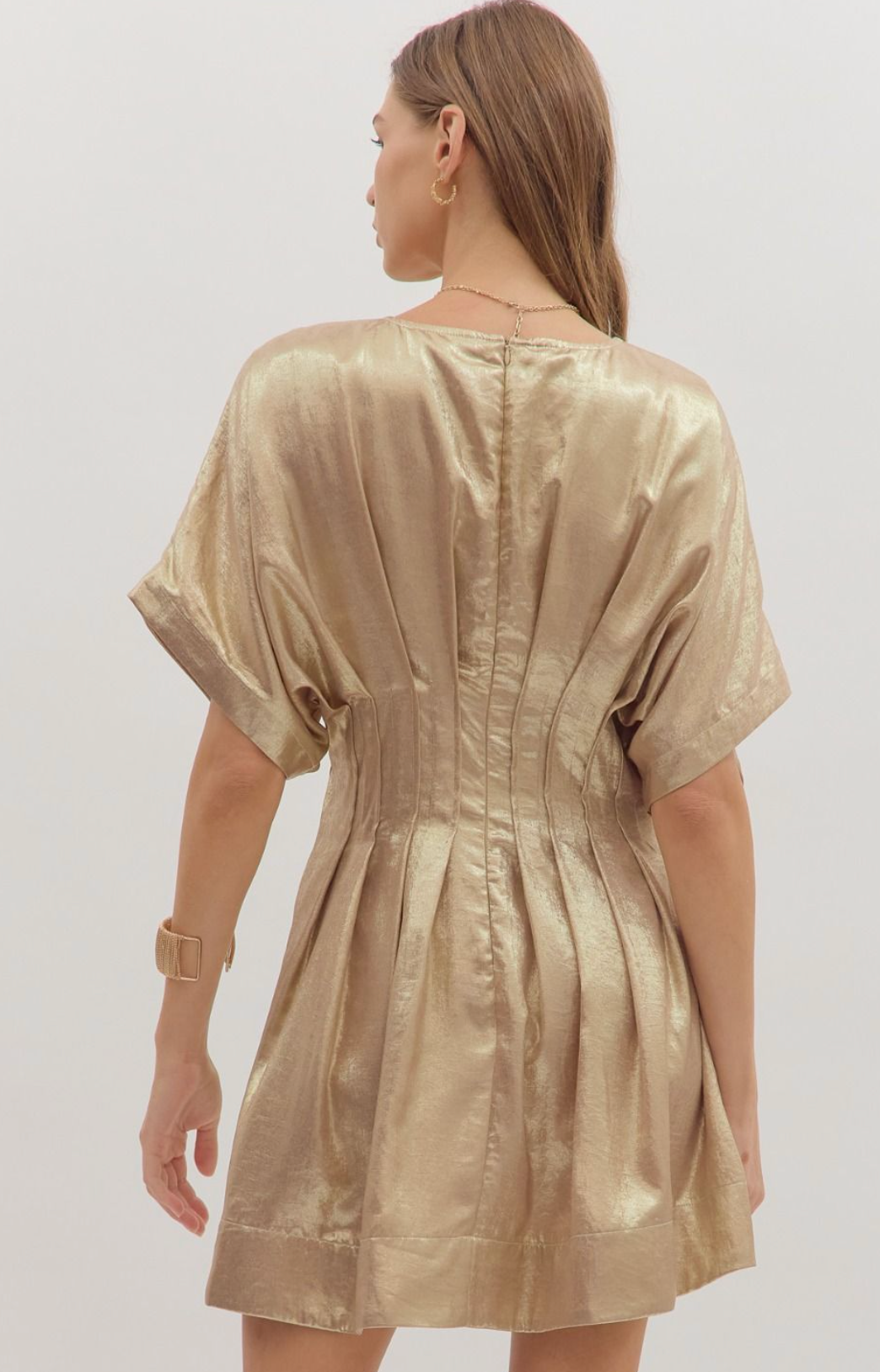 Metallic Pleated Waist Mini Dress