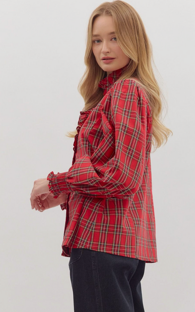 Red Plaid Long Sleeve Top