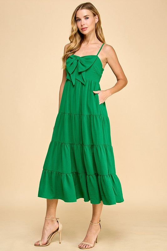 Kelly Green Bow Front Midi Dress