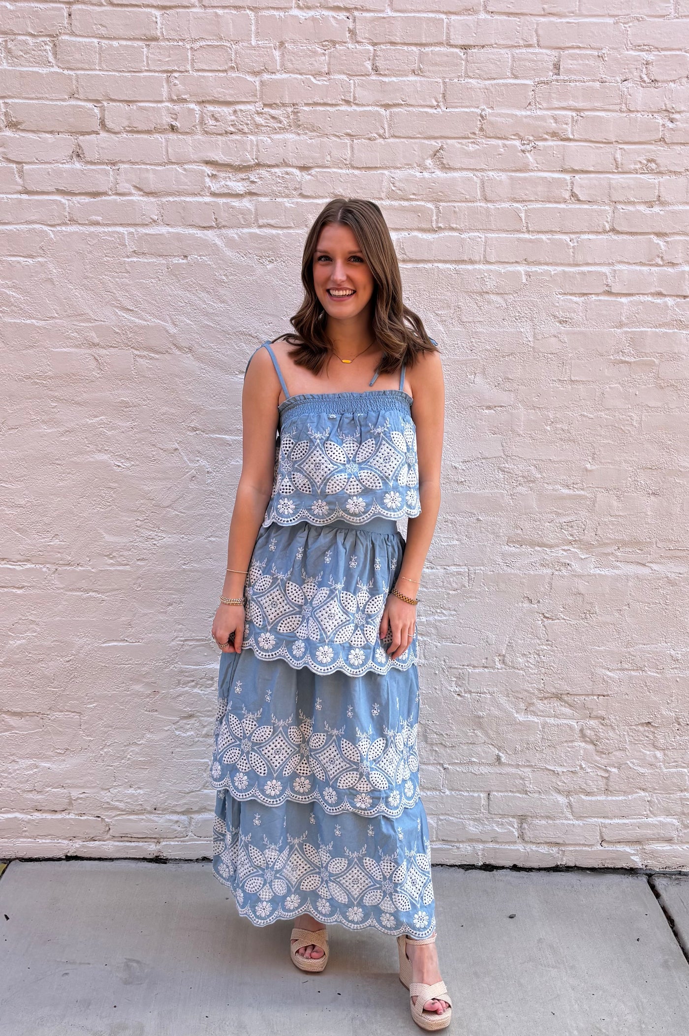 Ellison Embroidered Maxi Skirt Set- Chambray