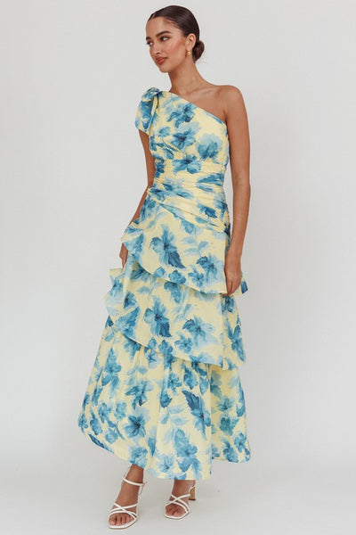 One Shoulder Floral Tiered Maxi Dress