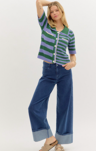 Cuff Hem Wide Leg Denim Pant