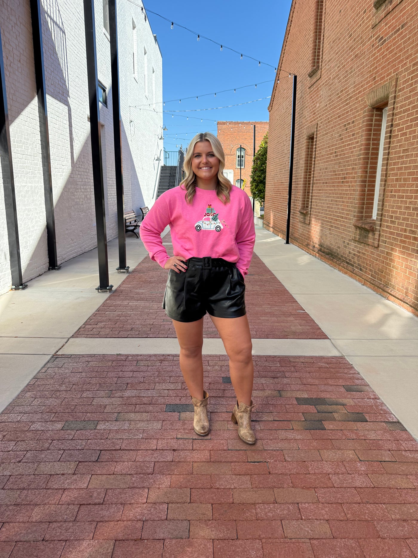 Pink Christmas Car Sweater