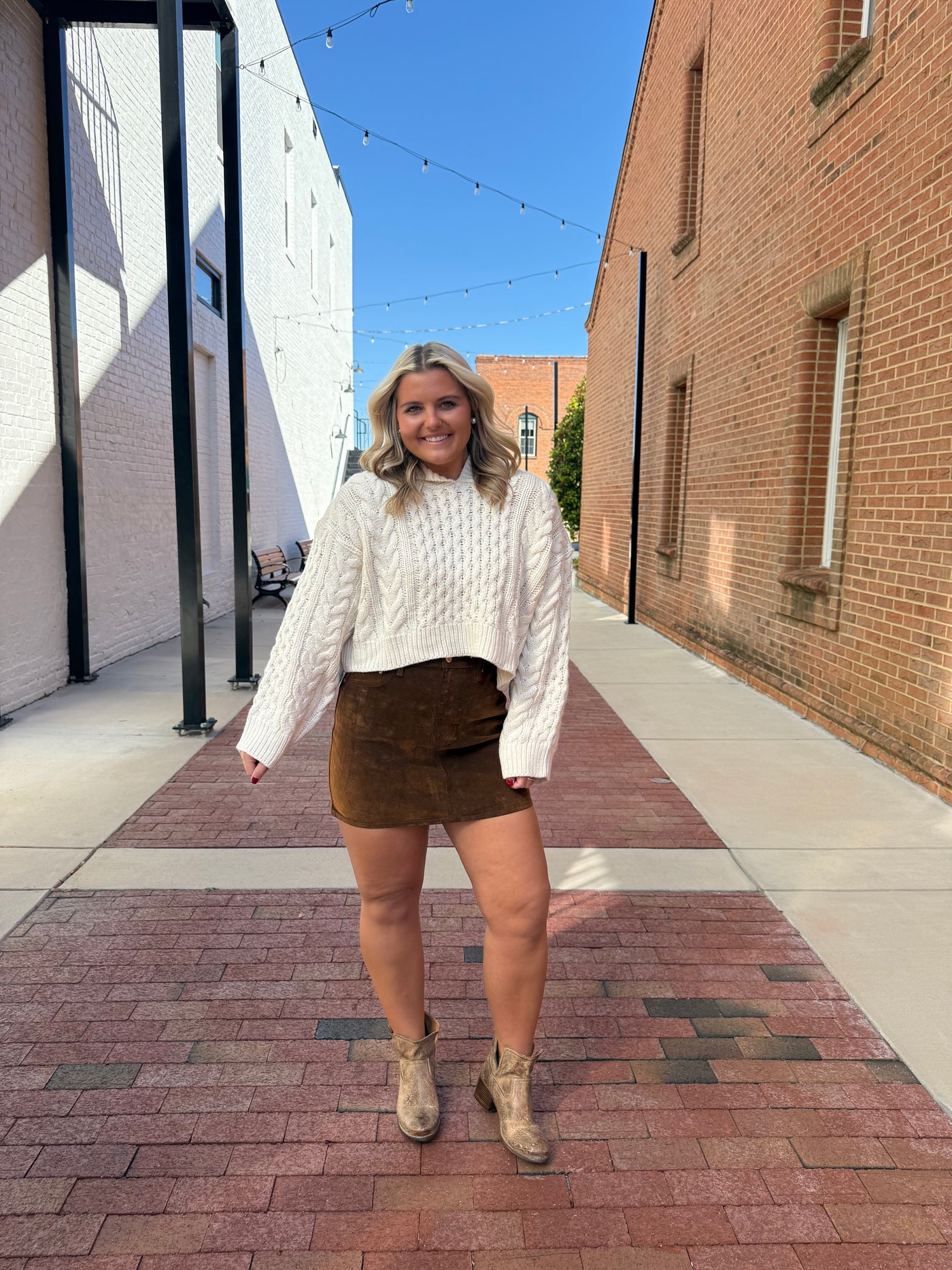 Cropped Cable Knit Hoodie Sweater- Cream